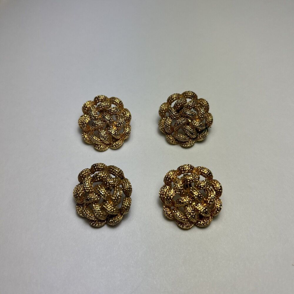 Vintage Monet Gold Tone Knot Open Work Filigree Textured Clip On Earrings 1” Lot
